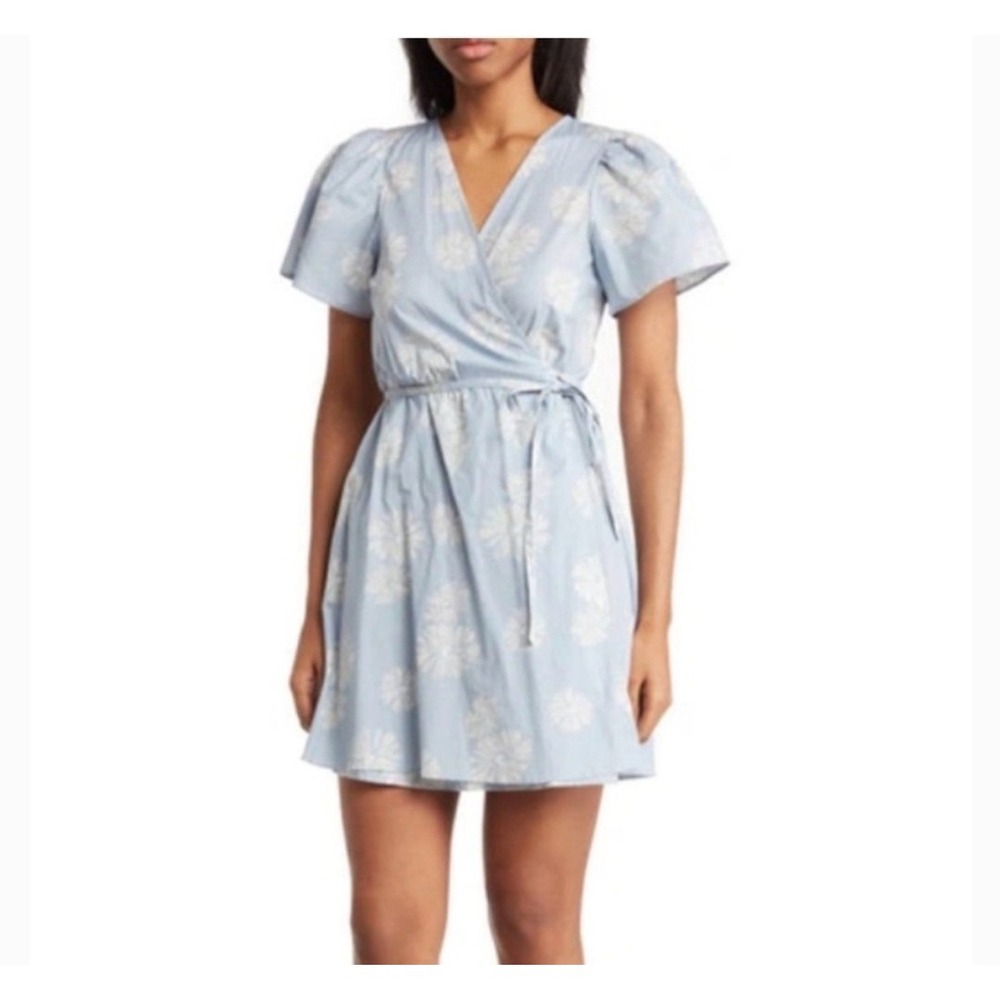Madewell Desert Wrap Dress 100% Cotton Tranquil Lake Blue & White Sz M NEW! $128